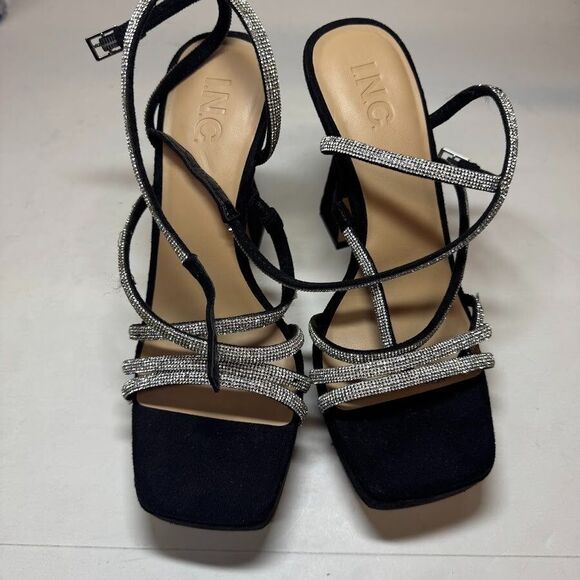 INC Womens 7.5 M Black Rhinestone Strappy Platform Pump High Heels DISPLAY FQ4 - Picture 3 of 4